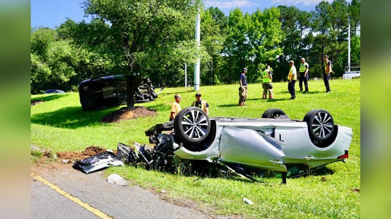 Two people hospitalized after cars overturn on US 70 in Clayton