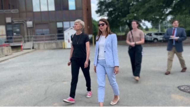 Congresswoman Deborah Ross (left) and North Carolina Department of Environmental Quality Secretary Elizabeth Biser (right) visited a water treatment plant in Raleigh to discuss plans to remove toxic forever chemicals from drinking water.