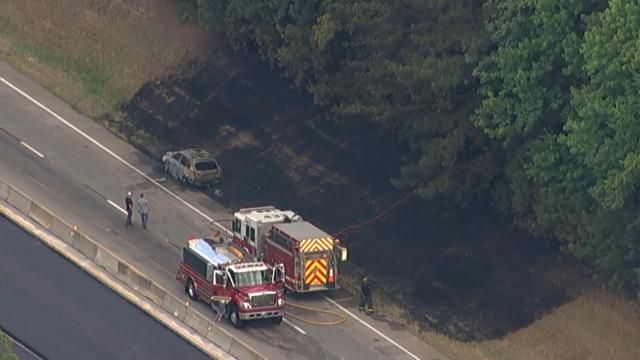 Car on fire along I-40 in Chapel Hill