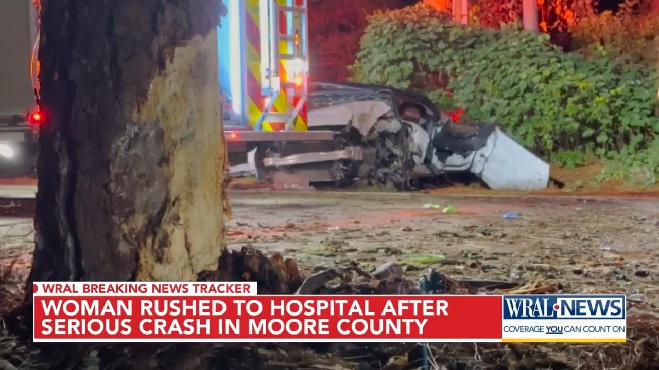 Woman injured in serious late-night car crash in Moore County