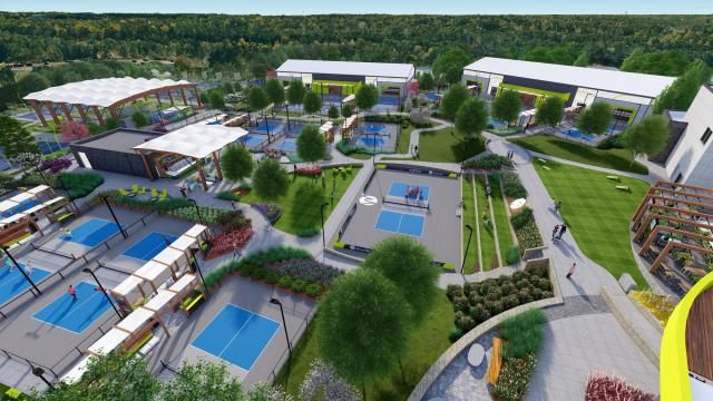 A new pickleball and tennis facility in Raleigh's Brier Creek area is projected to cost $125 million and is expected to open by the end of 2026. Rendering courtesy of Swing Racquet and Paddle.