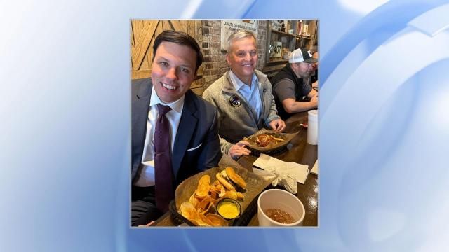 Gov. Josh Stein eating sandwich in Canton Tuesday