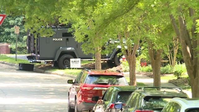 Barricade at a north Raleigh home on All Points View Way on May 2, 2025.