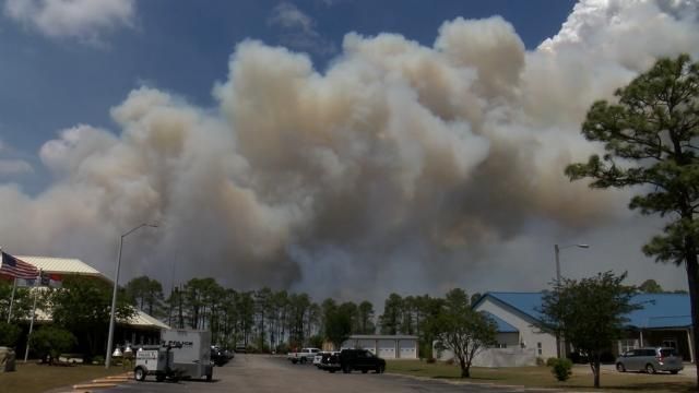 Wildfire in Brunswick County on May 3, 2025. Photo courtesy of WECT.