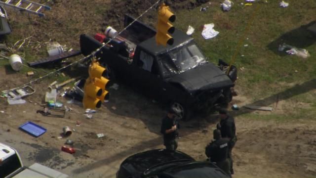 Pickup truck crash at end of chase in Durham County on May 8, 2025.