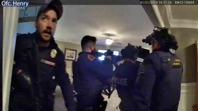 The Raleigh Police Department on Friday released body camera videos of the Jan. 21, 2025, exchange between police and a man who was holding his ex-wife hostage.