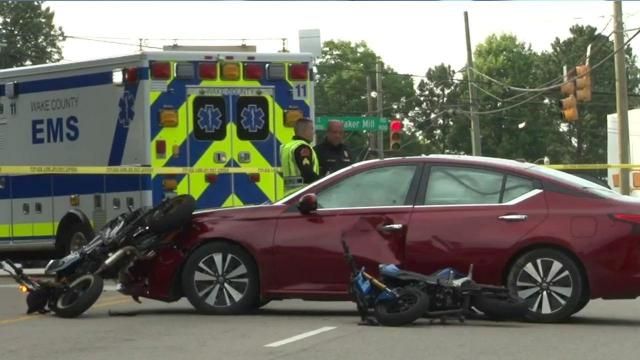 Two injured in Raleigh crash involving two motorcycles and car

