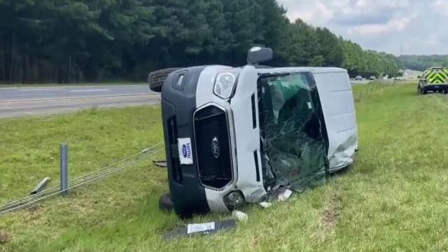 Van overturns in Median off of I-540 east near Creedmoor Road