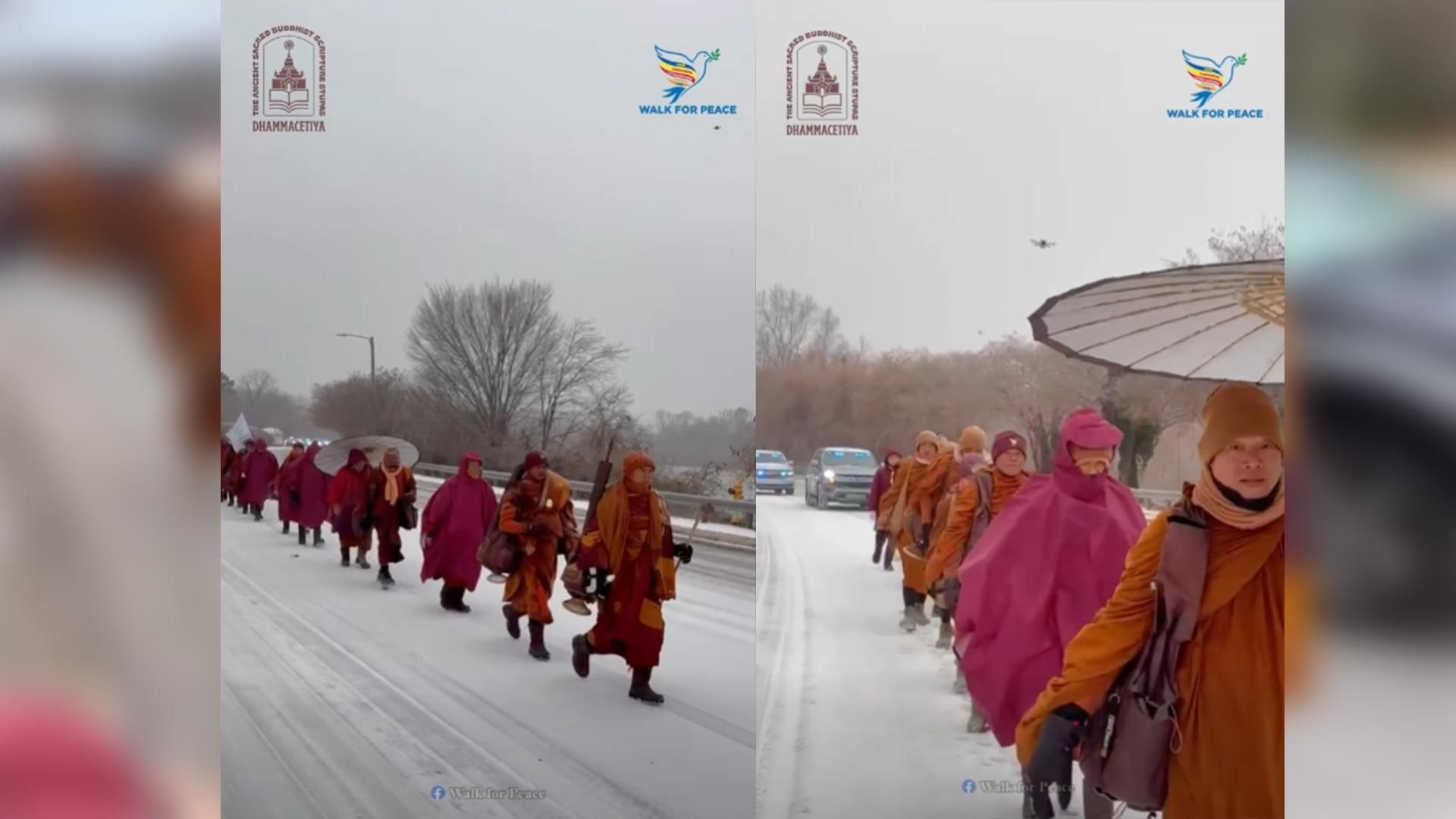 'This is why we walk': Monks brave snow, sleet while making way out of Wake County