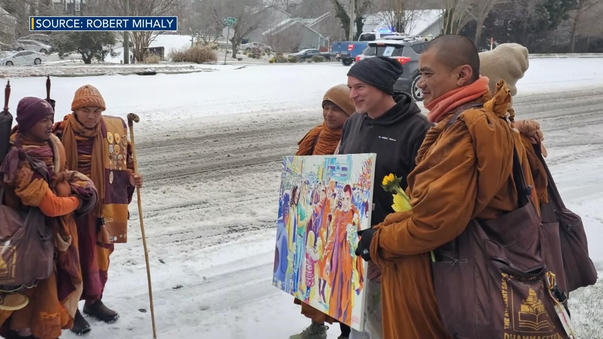 Walk for Peace Monks Gifted Painting by Durham Artist