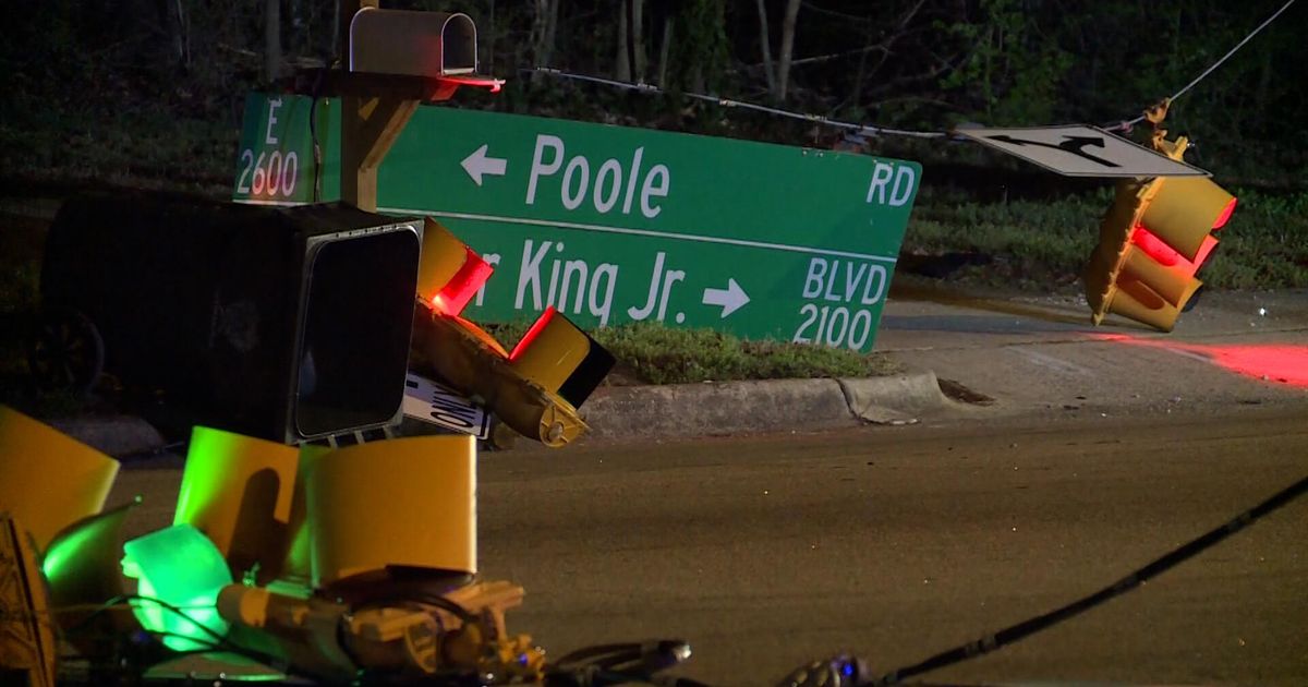 Car crashes into power pole leaving Raleigh intersection closed
