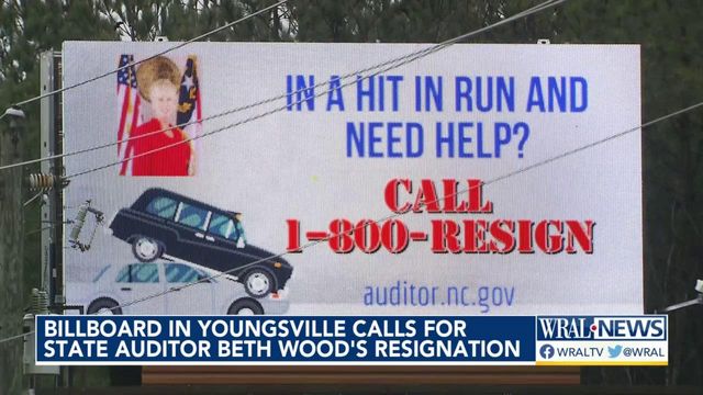 Billboard in Youngsville calls for State Auditor Beth Wood's resignation