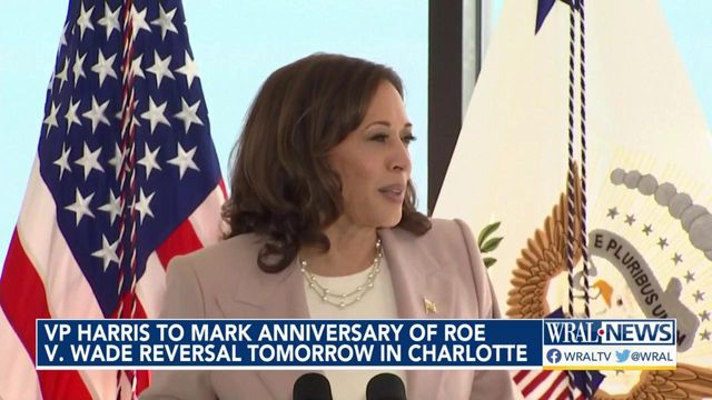Vice President Kamala Harris appearing in Charlotte one year after Supreme Court decision