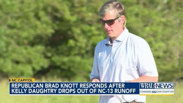 Johnston County Republican Kelly Daughtry is dropping out of the Republican Party primary runoff in North Carolina's 13th Congressional District and endorsing former federal prosecutor Brad Knott, who is backed by former President Donald Trump. 