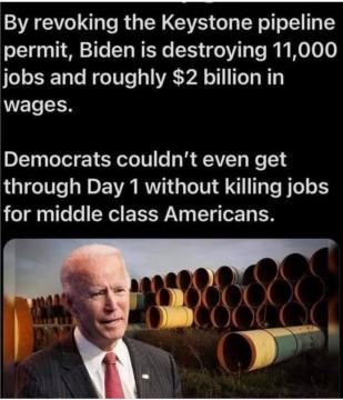 Facebook post: Biden kills Keystone jobs