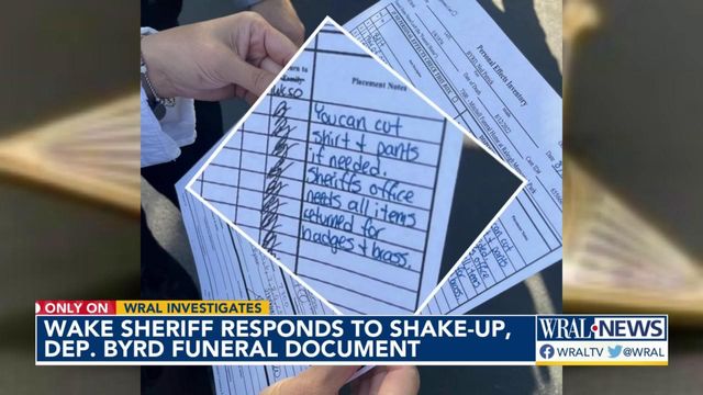 Wake County sheriff responds to shake-up, deputy Ned Byrd's funeral document