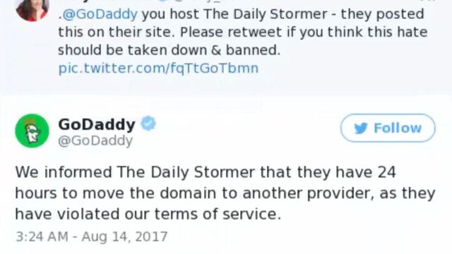 GoDaddy bans white supremacist site Daily Stormer