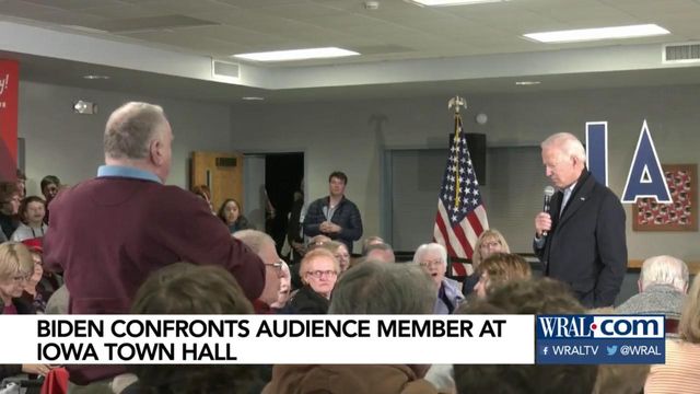 Joe Biden has heated exchange with man at Iowa meeting