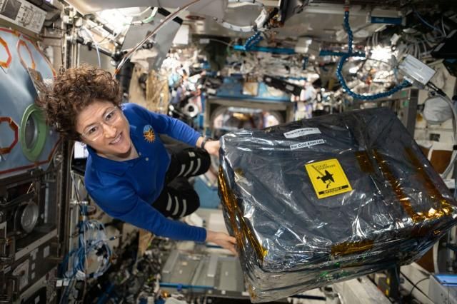 Christina Koch with the Cold Atom Lab hardware.