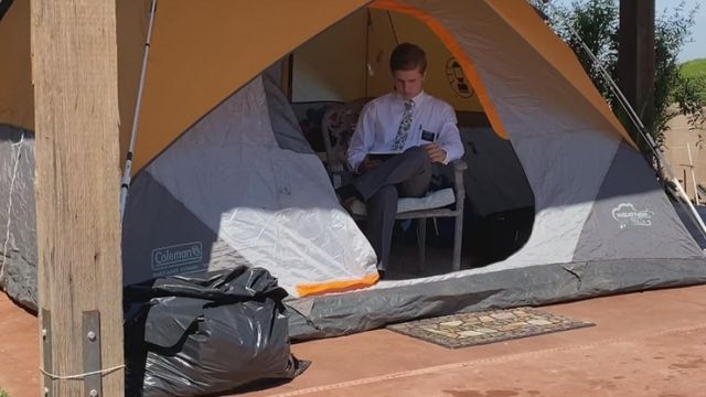 Returning missionary sets up camp in backyard during quarantine