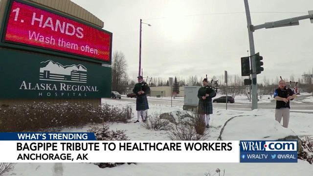 Alaska bagpipe players pay tribute to hospital workers