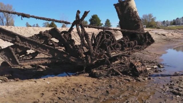 Flooding unearths historic steam shovel