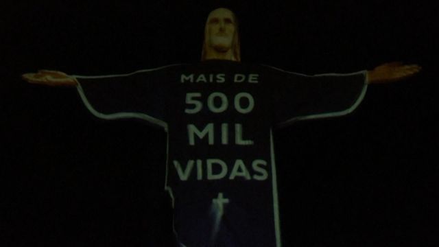 Christ the Redeemer statue illuminated in special projection as tribute to COVID-19 victims 