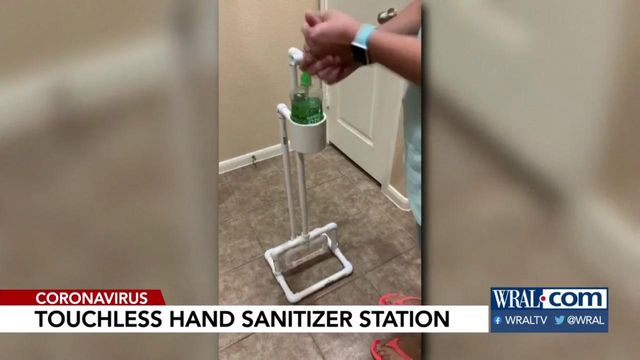 Texas teacher designs touch-less hand sanitizer station 