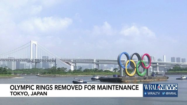 Olympics Rings in Tokyo Bay removed 