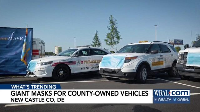 Delaware county places giant face masks on vehicles