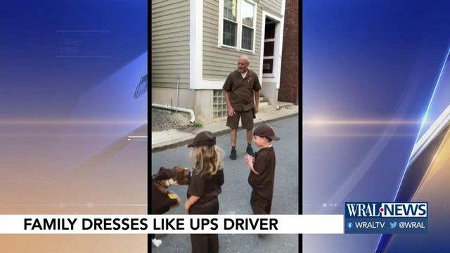 Family dresses up like UPS driver, surprises him