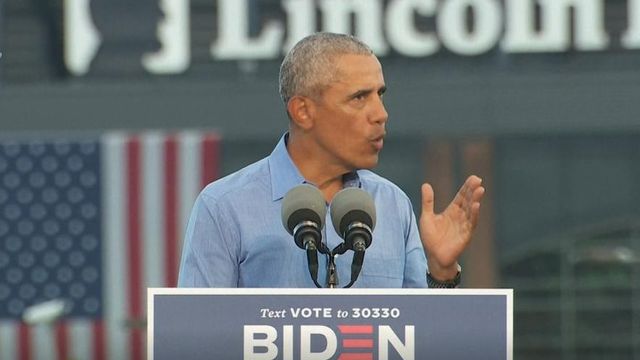 Former President Barack Obama harshly criticizes Trump at campaign rally for Biden 