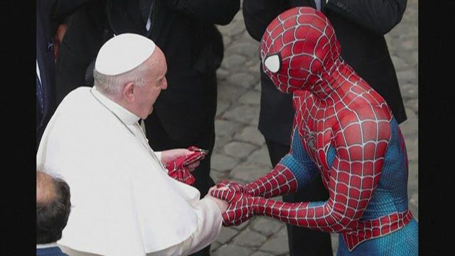 Spider-Man who visits sick kids meets the Pope 