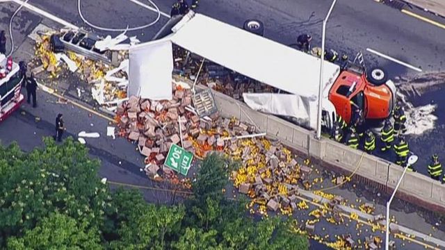 A veggie tale: Pepper truck overturns on NYC highway 