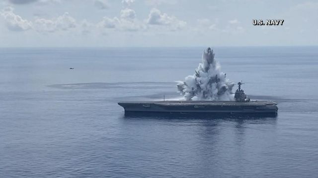 Navy tests aircraft carrier with explosives 
