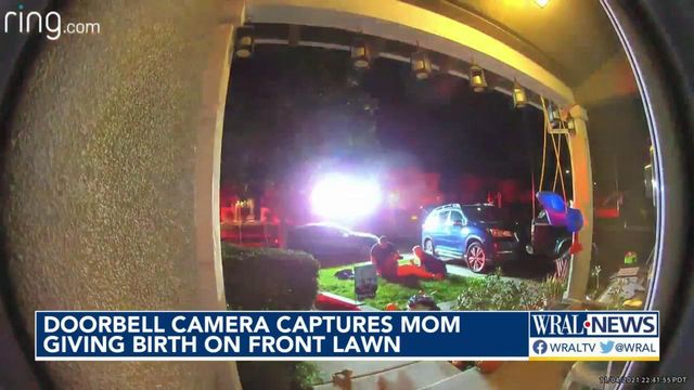Watch: Doorbell cam captures mom giving birth on front lawn