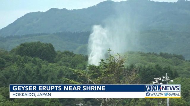 Geyser erupts near shrine in Japan