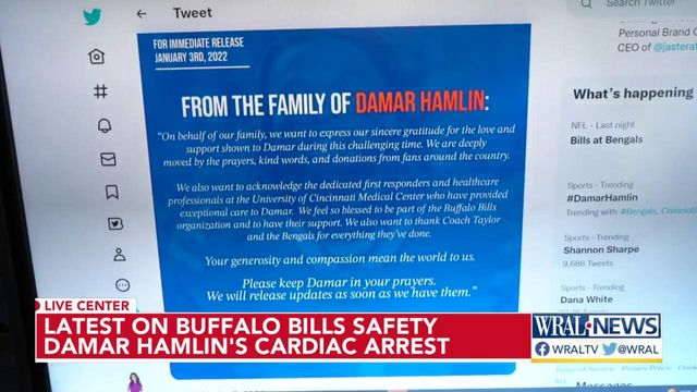 Bills safety Damar Hamlin remains in critical condition in the hospital after suffering cardiac arrest on Monday Night Football