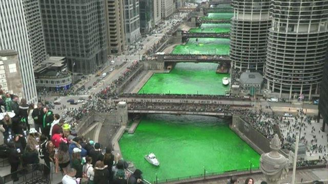Chicago River dyed green in honor of St. Patrick's Day