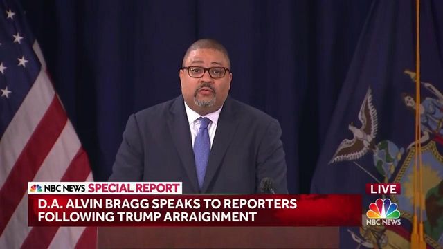D.A. Alvin Bragg addresses reporters after Donald Trump indictment