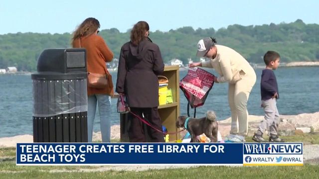 Teen launches free library for toys at the beach