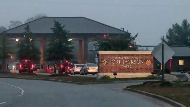 The main gate of Fort Jackson near Columbia, South Carolina. It is the Army's largest basic training installation. 