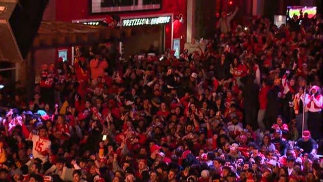 Kansas City Chiefs fans celebrate Super Bowl LVIII win