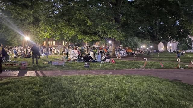 Students on Sunday set up tents at the center of campus as their protest calling for the university's divestment from Israel reached its third day.
