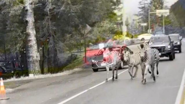 Zebras escape trailer on highway