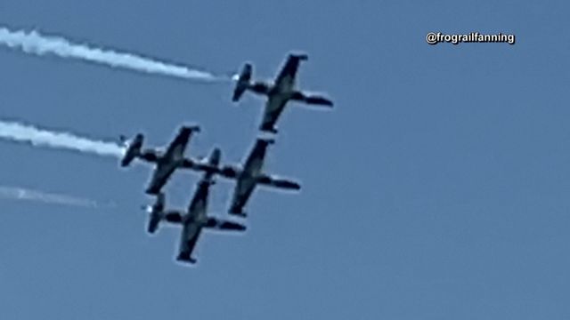 Audiences watched a frightening moment unfold at the Fort Lauderdale Air Show on Sunday, when two jets touched wings during a performance. (frograilfanning)