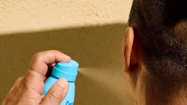 A man sprays his face with sunscreen in Los Angeles on June 1, 2024. Dermatologists explain the benefits — and drawbacks — of this popular option. (Joyce Lee/The New York Times)