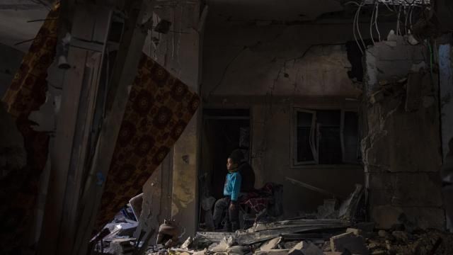 A Palestinian child looks at the damage to his family's house after an Israeli strike in Rafah, southern Gaza Strip, Thursday, Feb. 8, 2024. (AP Photo/Fatima Shbair) A Palestinian child looks at the damage to his family's house after an Israeli strike in Rafah, southern Gaza Strip, Thursday, Feb. 8, 2024. (AP Photo/Fatima Shbair)