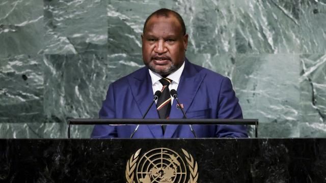FILE - Prime Minister of Papua New Guinea James Marape addresses the 77th session of the United Nations General Assembly, Sept. 22, 2022, at U.N. headquarters. At least 53 men were massacred in a major escalation of tribal violence in Papua New Guinea, Australian media reported Monday, Feb. 19, 2024. Tribal violence in the Enga region has intensified since elections in 2022 that maintained Prime Minister James Marape's administration. (AP Photo/Julia Nikhinson, File) FILE - Prime Minister of Papua New Guinea James Marape addresses the 77th session of the United Nations General Assembly, Sept. 22, 2022, at U.N. headquarters. At least 53 men were massacred in a major escalation of tribal violence in Papua New Guinea, Australian media reported Monday, Feb. 19, 2024. Tribal violence in the Enga region has intensified since elections in 2022 that maintained Prime Minister James Marape's administration. (AP Photo/Julia Nikhinson, File)