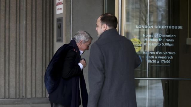 Defence lawyer Peter Ketcheson (right) holds the door for defence lawyer Christopher Hicks at the London courthouse to attend the sentencing hearing of Nathaniel Veltman in London, Ont., Thursday, Feb. 22, 2024. (Nicole Osborne /The Canadian Press via AP) Defence lawyer Peter Ketcheson (right) holds the door for defence lawyer Christopher Hicks at the London courthouse to attend the sentencing hearing of Nathaniel Veltman in London, Ont., Thursday, Feb. 22, 2024. (Nicole Osborne /The Canadian Press via AP)